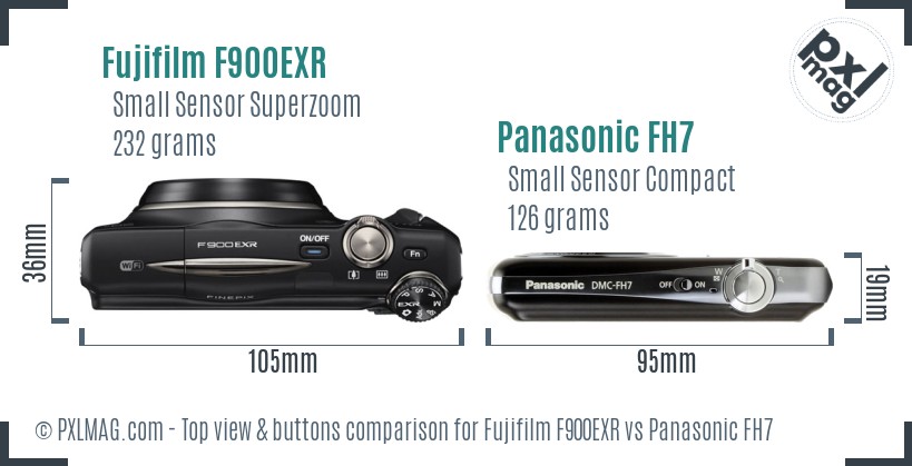 Fujifilm F900EXR vs Panasonic FH7 top view buttons comparison