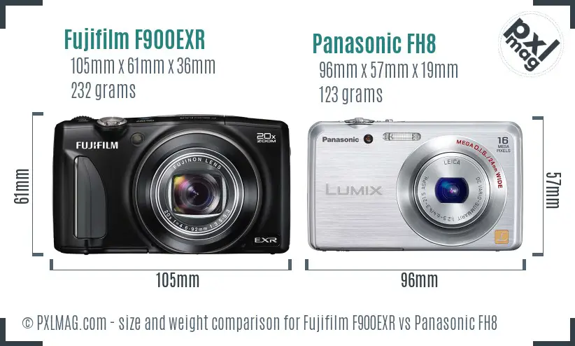 Fujifilm F900EXR vs Panasonic FH8 size comparison