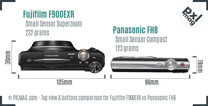 Fujifilm F900EXR vs Panasonic FH8 top view buttons comparison