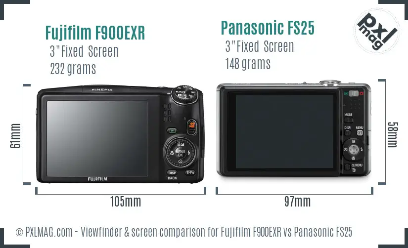 Fujifilm F900EXR vs Panasonic FS25 Screen and Viewfinder comparison