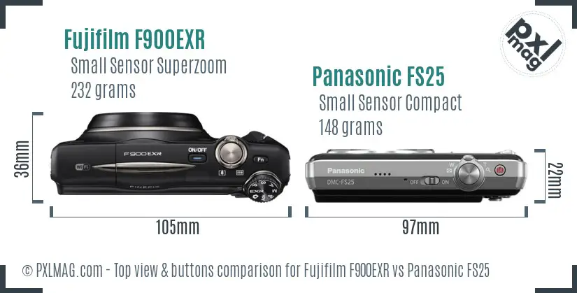 Fujifilm F900EXR vs Panasonic FS25 top view buttons comparison