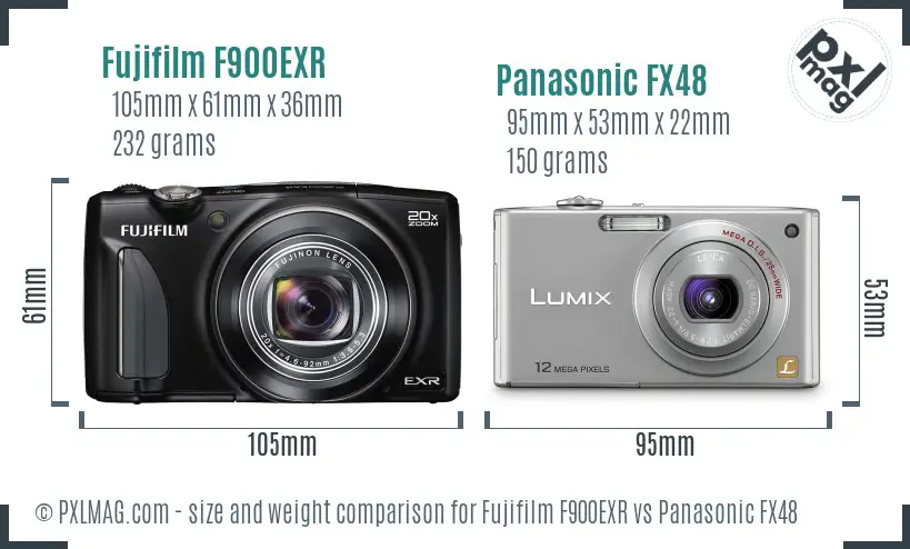 Fujifilm F900EXR vs Panasonic FX48 size comparison