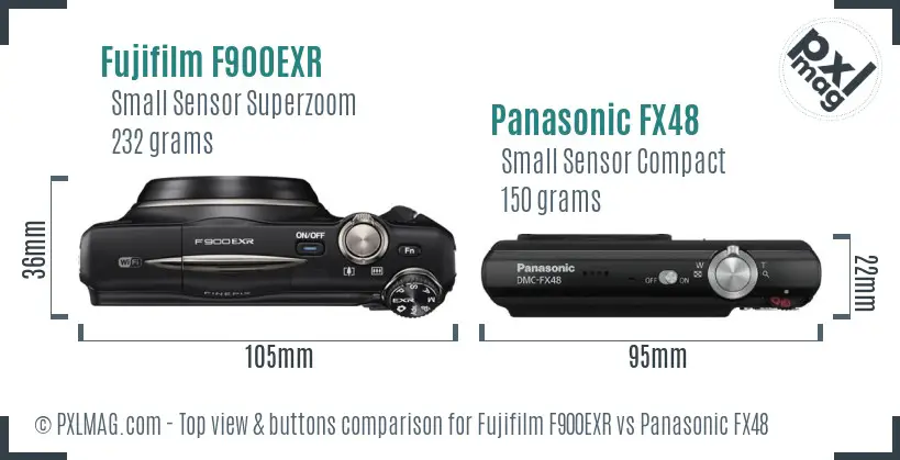 Fujifilm F900EXR vs Panasonic FX48 top view buttons comparison