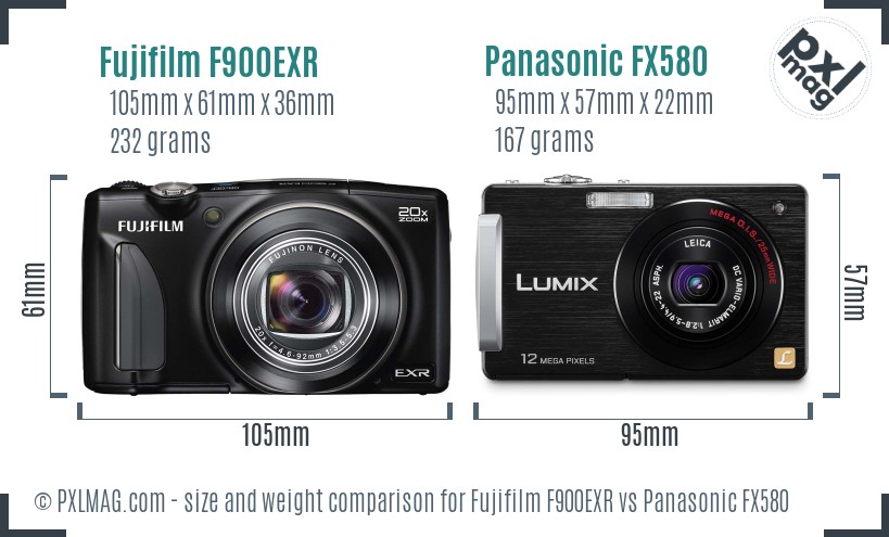 Fujifilm F900EXR vs Panasonic FX580 size comparison