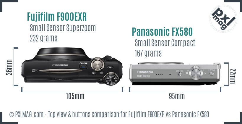 Fujifilm F900EXR vs Panasonic FX580 top view buttons comparison