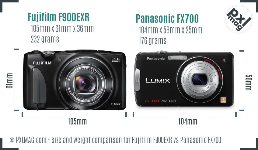 Fujifilm F900EXR vs Panasonic FX700 size comparison