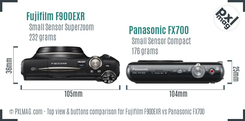 Fujifilm F900EXR vs Panasonic FX700 top view buttons comparison