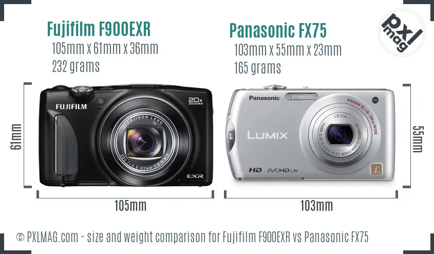 Fujifilm F900EXR vs Panasonic FX75 size comparison