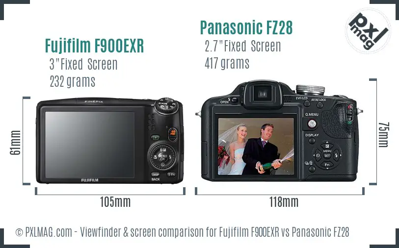 Fujifilm F900EXR vs Panasonic FZ28 Screen and Viewfinder comparison