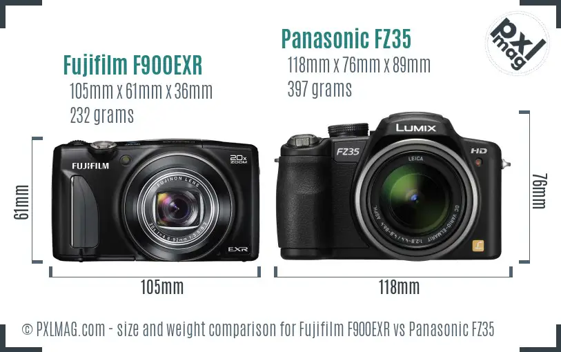 Fujifilm F900EXR vs Panasonic FZ35 size comparison Fujifilm F900EXR vs Panasonic FZ35 size comparison