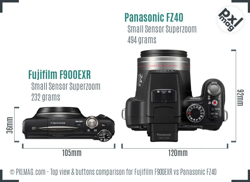 Fujifilm F900EXR vs Panasonic FZ40 top view buttons comparison