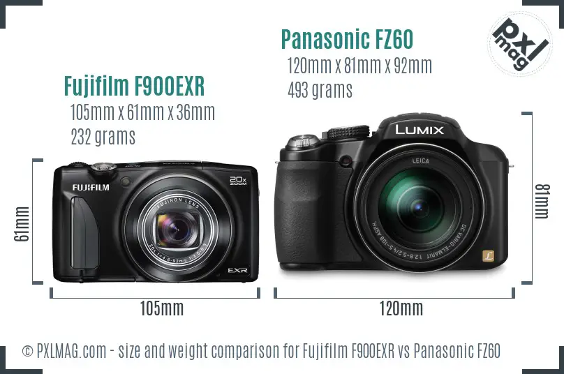 Fujifilm F900EXR vs Panasonic FZ60 size comparison