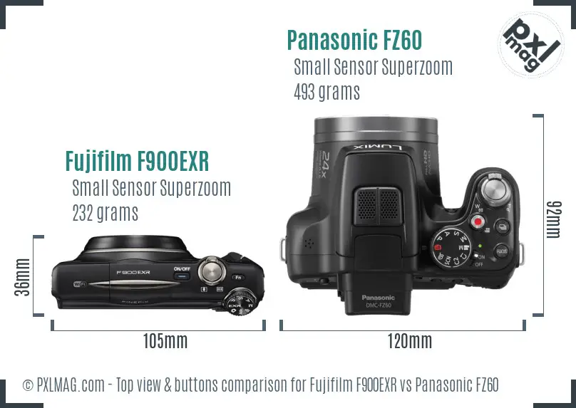 Fujifilm F900EXR vs Panasonic FZ60 top view buttons comparison