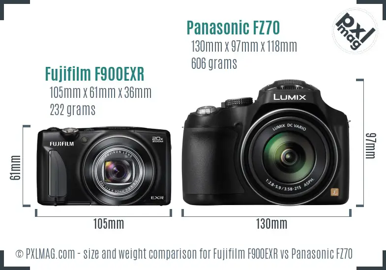 Fujifilm F900EXR vs Panasonic FZ70 size comparison