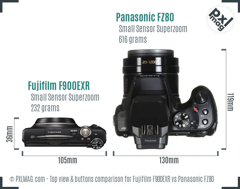 Fujifilm F900EXR vs Panasonic FZ80 top view buttons comparison