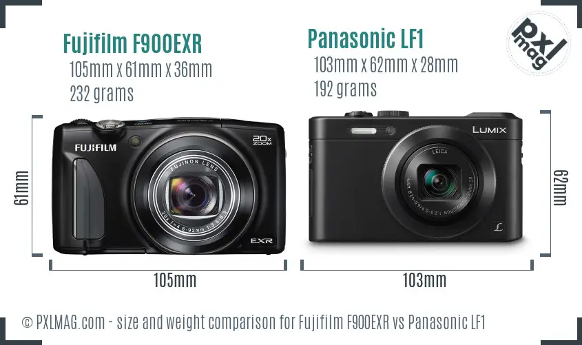 Fujifilm F900EXR vs Panasonic LF1 size comparison
