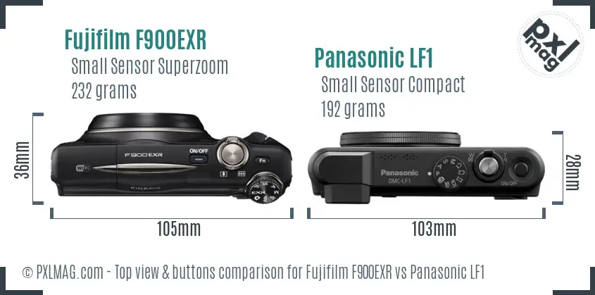 Fujifilm F900EXR vs Panasonic LF1 top view buttons comparison