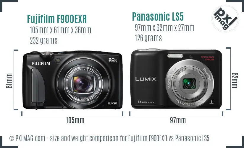 Fujifilm F900EXR vs Panasonic LS5 size comparison