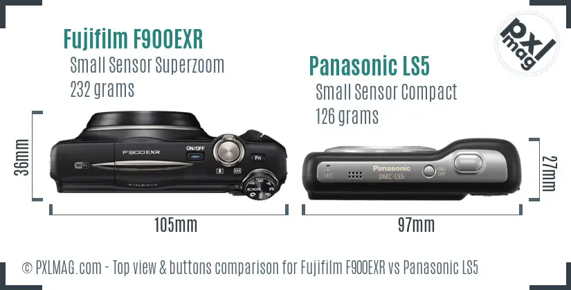 Fujifilm F900EXR vs Panasonic LS5 top view buttons comparison