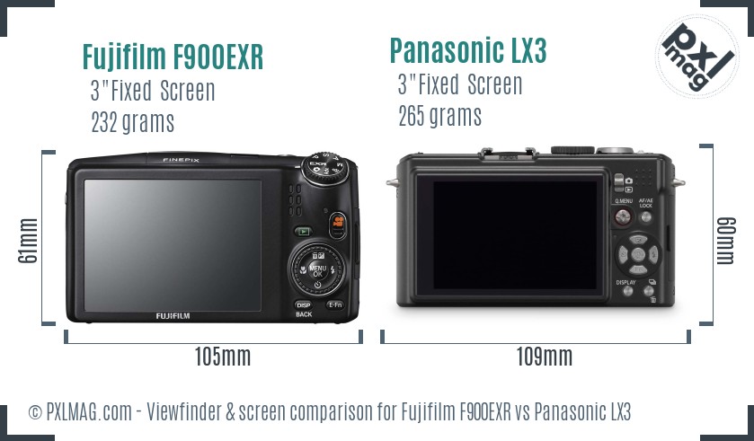 Fujifilm F900EXR vs Panasonic LX3 Screen and Viewfinder comparison