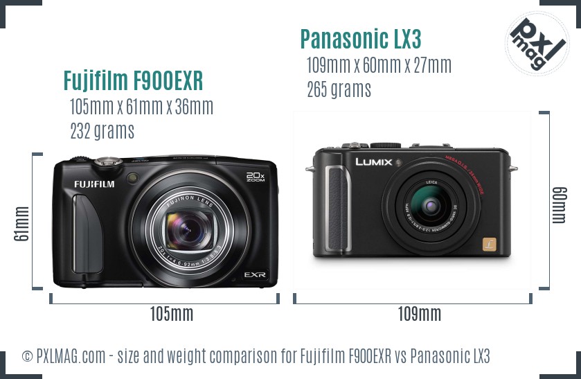Fujifilm F900EXR vs Panasonic LX3 size comparison