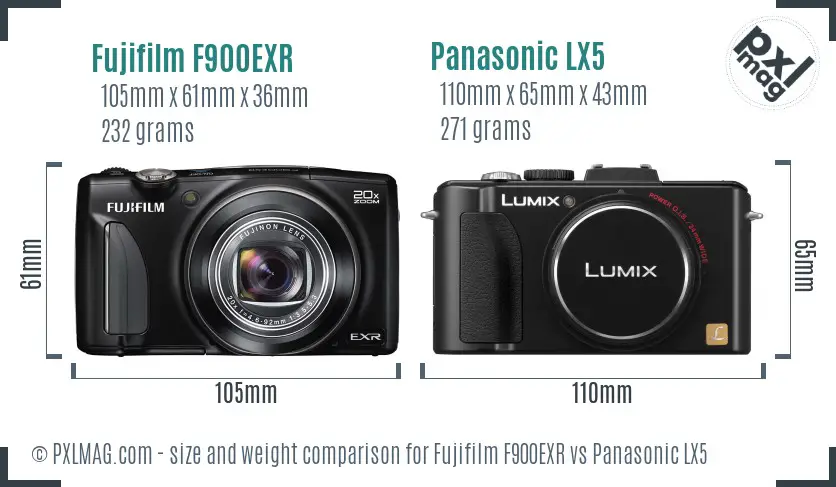 Fujifilm F900EXR vs Panasonic LX5 size comparison