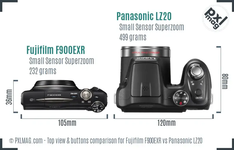 Fujifilm F900EXR vs Panasonic LZ20 top view buttons comparison