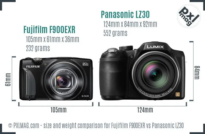 Fujifilm F900EXR vs Panasonic LZ30 size comparison Fujifilm F900EXR vs Panasonic LZ30 size comparison