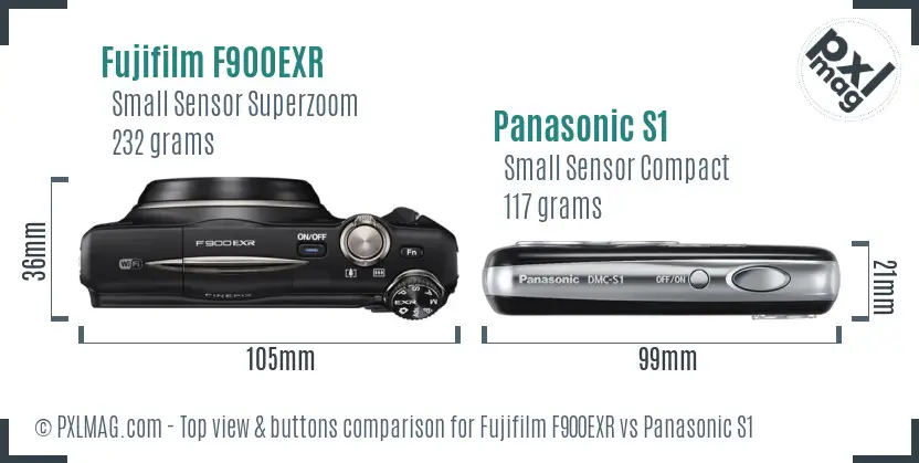 Fujifilm F900EXR vs Panasonic S1 top view buttons comparison