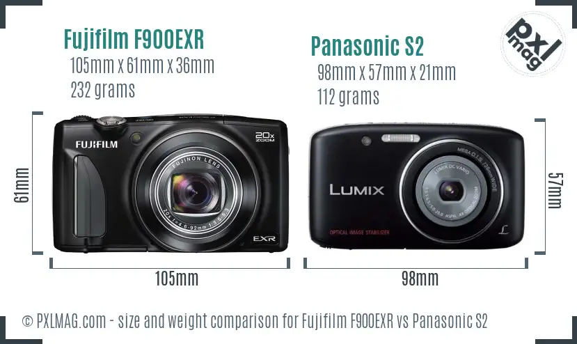 Fujifilm F900EXR vs Panasonic S2 size comparison Fujifilm F900EXR vs Panasonic S2 size comparison