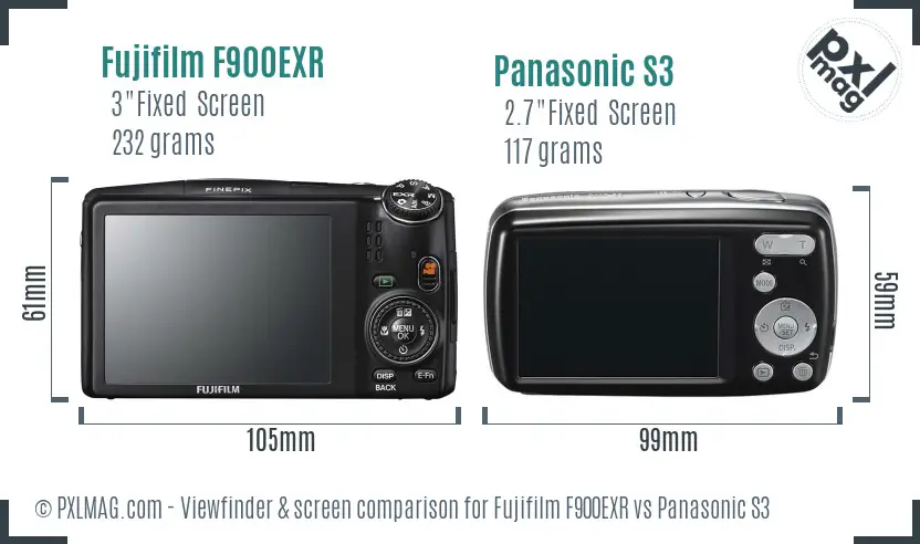 Fujifilm F900EXR vs Panasonic S3 Screen and Viewfinder comparison