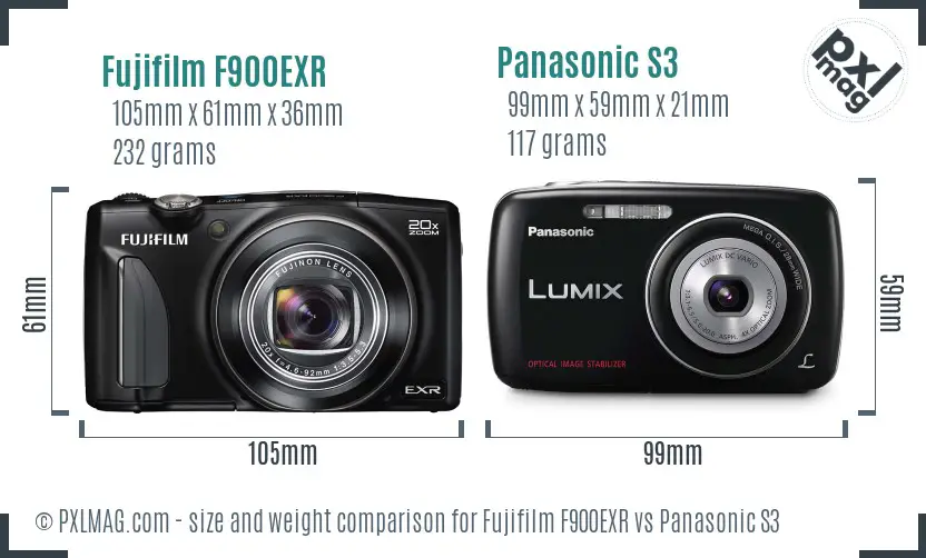 Fujifilm F900EXR vs Panasonic S3 size comparison
