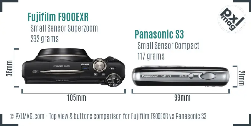 Fujifilm F900EXR vs Panasonic S3 top view buttons comparison