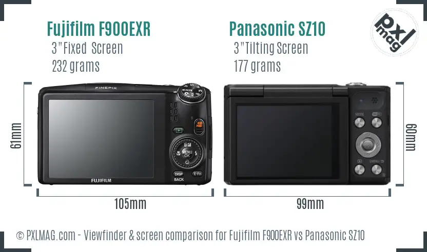 Fujifilm F900EXR vs Panasonic SZ10 Screen and Viewfinder comparison