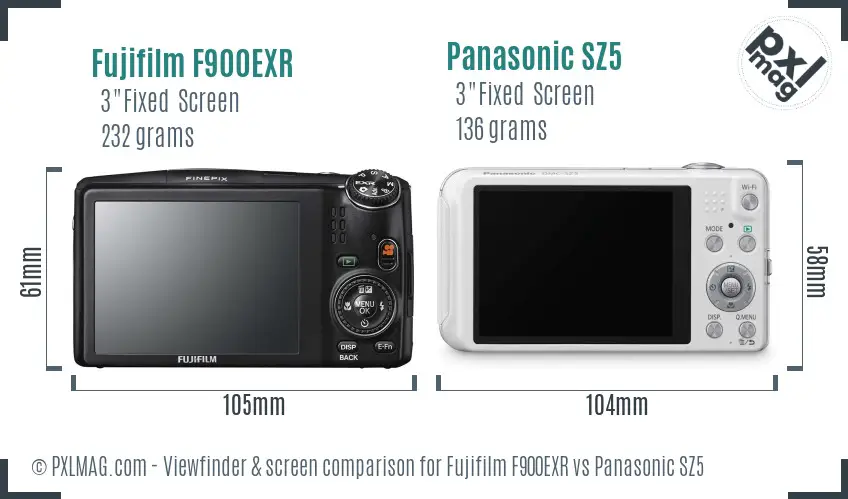 Fujifilm F900EXR vs Panasonic SZ5 Screen and Viewfinder comparison