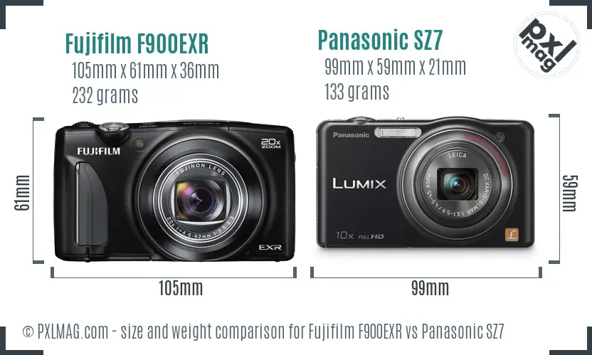 Fujifilm F900EXR vs Panasonic SZ7 size comparison