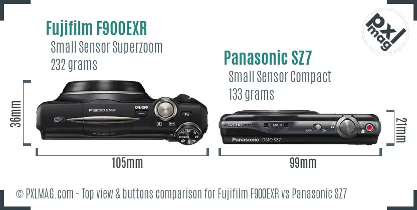 Fujifilm F900EXR vs Panasonic SZ7 top view buttons comparison