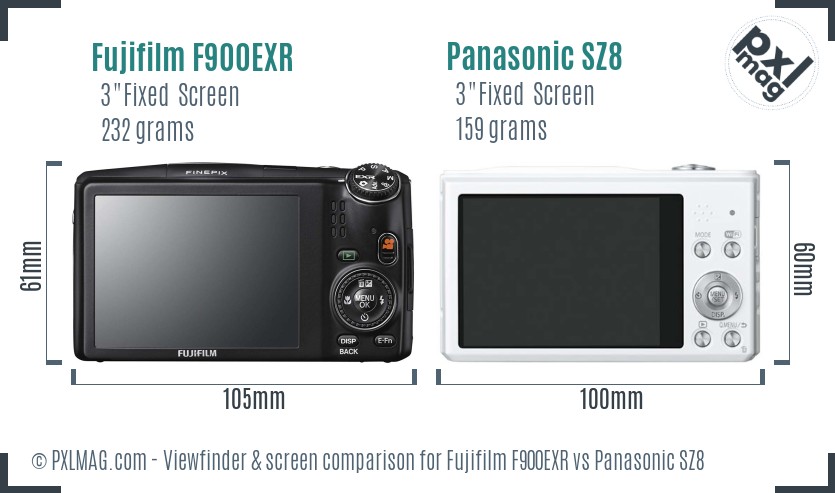 Fujifilm F900EXR vs Panasonic SZ8 Screen and Viewfinder comparison