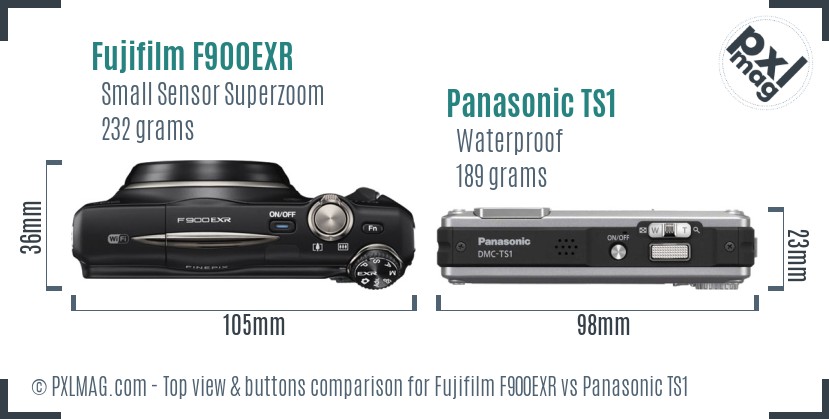 Fujifilm F900EXR vs Panasonic TS1 top view buttons comparison