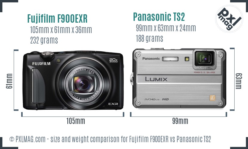 Fujifilm F900EXR vs Panasonic TS2 size comparison Fujifilm F900EXR vs Panasonic TS2 size comparison