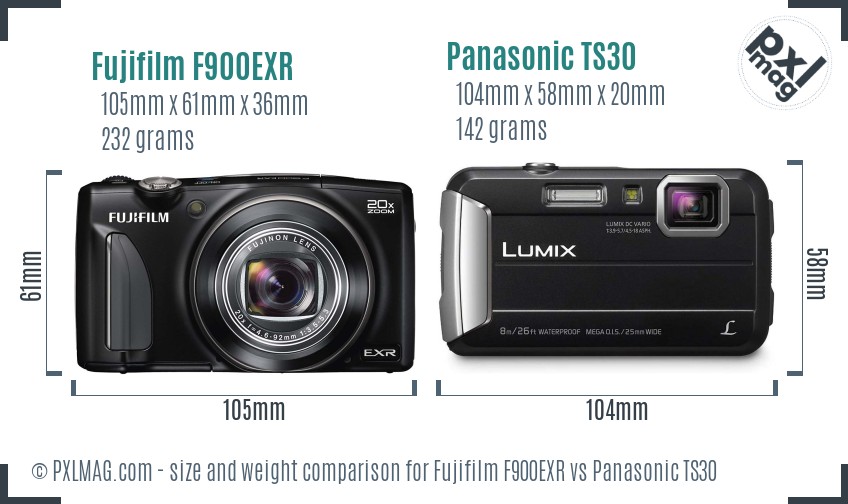 Fujifilm F900EXR vs Panasonic TS30 size comparison