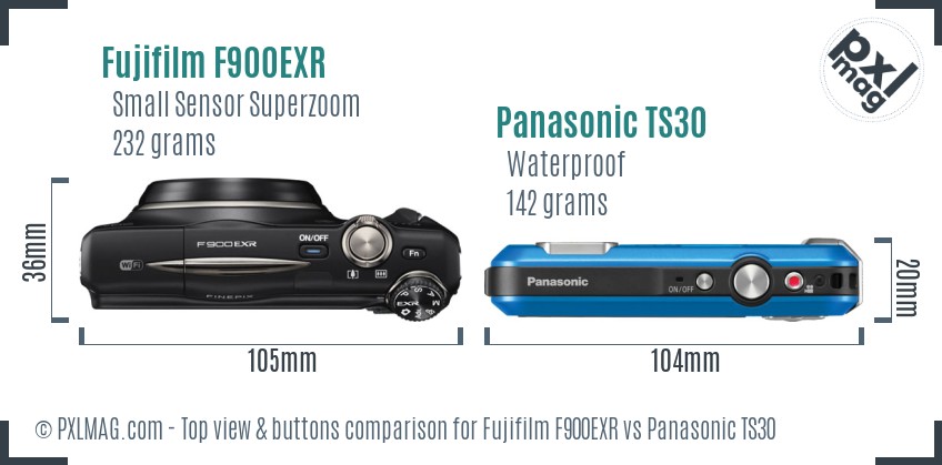 Fujifilm F900EXR vs Panasonic TS30 top view buttons comparison