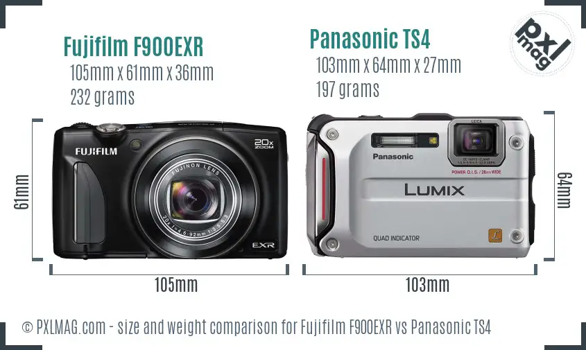 Fujifilm F900EXR vs Panasonic TS4 size comparison