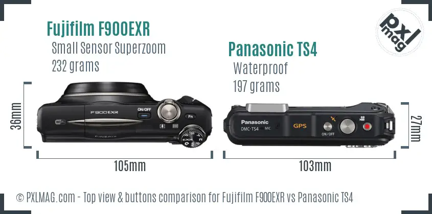 Fujifilm F900EXR vs Panasonic TS4 top view buttons comparison