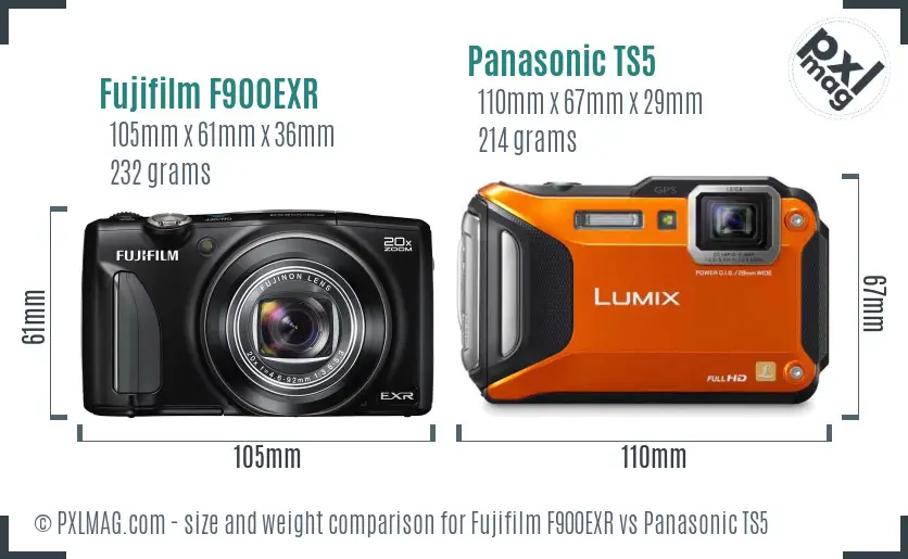 Fujifilm F900EXR vs Panasonic TS5 size comparison Fujifilm F900EXR vs Panasonic TS5 size comparison
