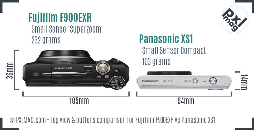Fujifilm F900EXR vs Panasonic XS1 top view buttons comparison