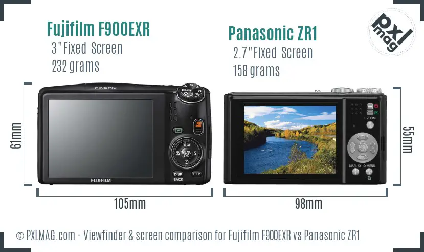 Fujifilm F900EXR vs Panasonic ZR1 Screen and Viewfinder comparison