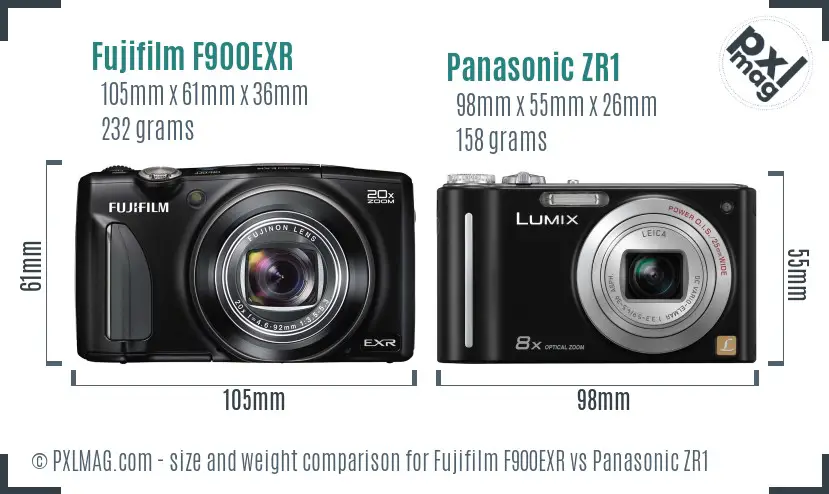 Fujifilm F900EXR vs Panasonic ZR1 size comparison