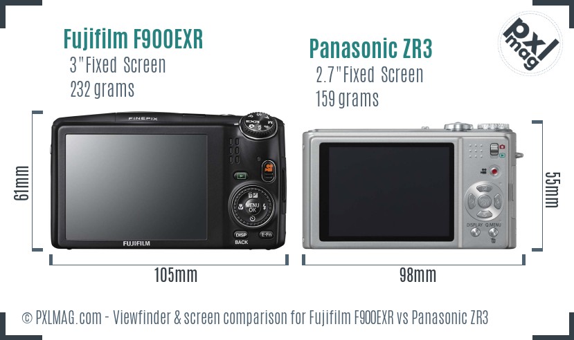 Fujifilm F900EXR vs Panasonic ZR3 Screen and Viewfinder comparison