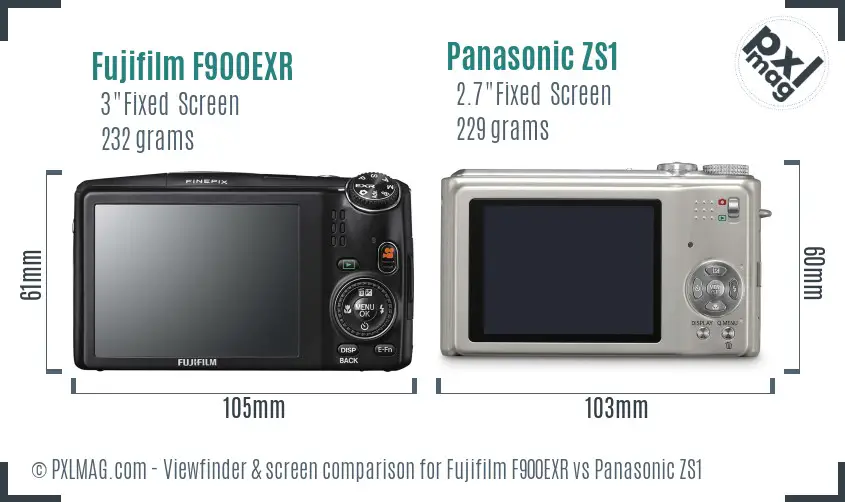 Fujifilm F900EXR vs Panasonic ZS1 Screen and Viewfinder comparison